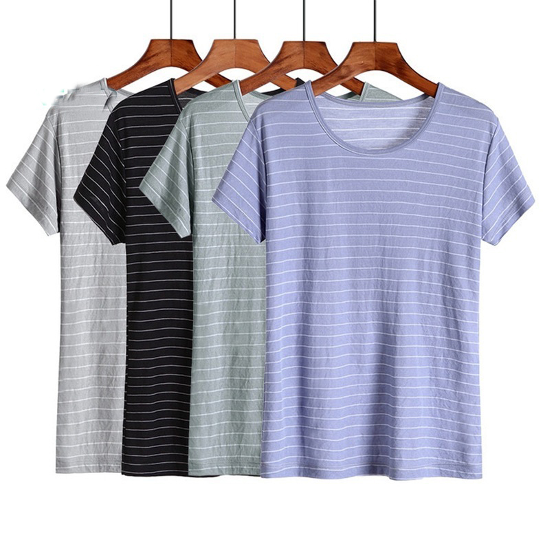 Enerup Custom Wholesale Cool Thin Striped O-neck Loose Casual Plus Size Mens Sleepwear Short Sleeves T Shirt