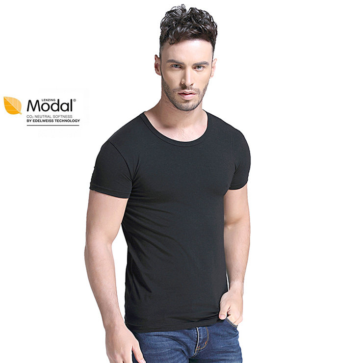 Enerup OEM/ODM Breathable Comfort Compressed Solid White Black Sport Mens Modal Short Sleeve Soft T Shirt