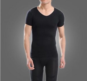 Rhinestone High quality V Neck Men's Taping Inner short Sleeve Slimming Shaper tshirt