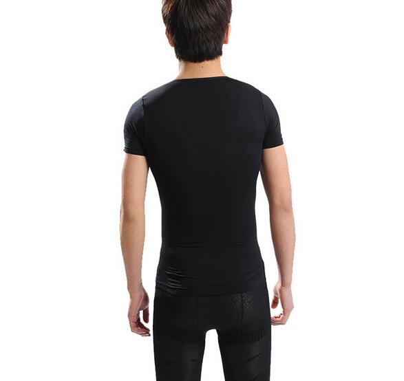 Rhinestone High quality V Neck Men’s Taping Inner short Sleeve Slimming Shaper tshirt