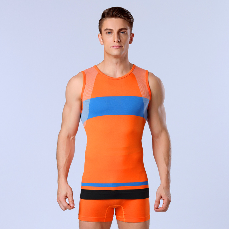 New hit color super elasticity seamless men’s Compressed T Shirt quick – drying body sculpting tights vest Training Wear