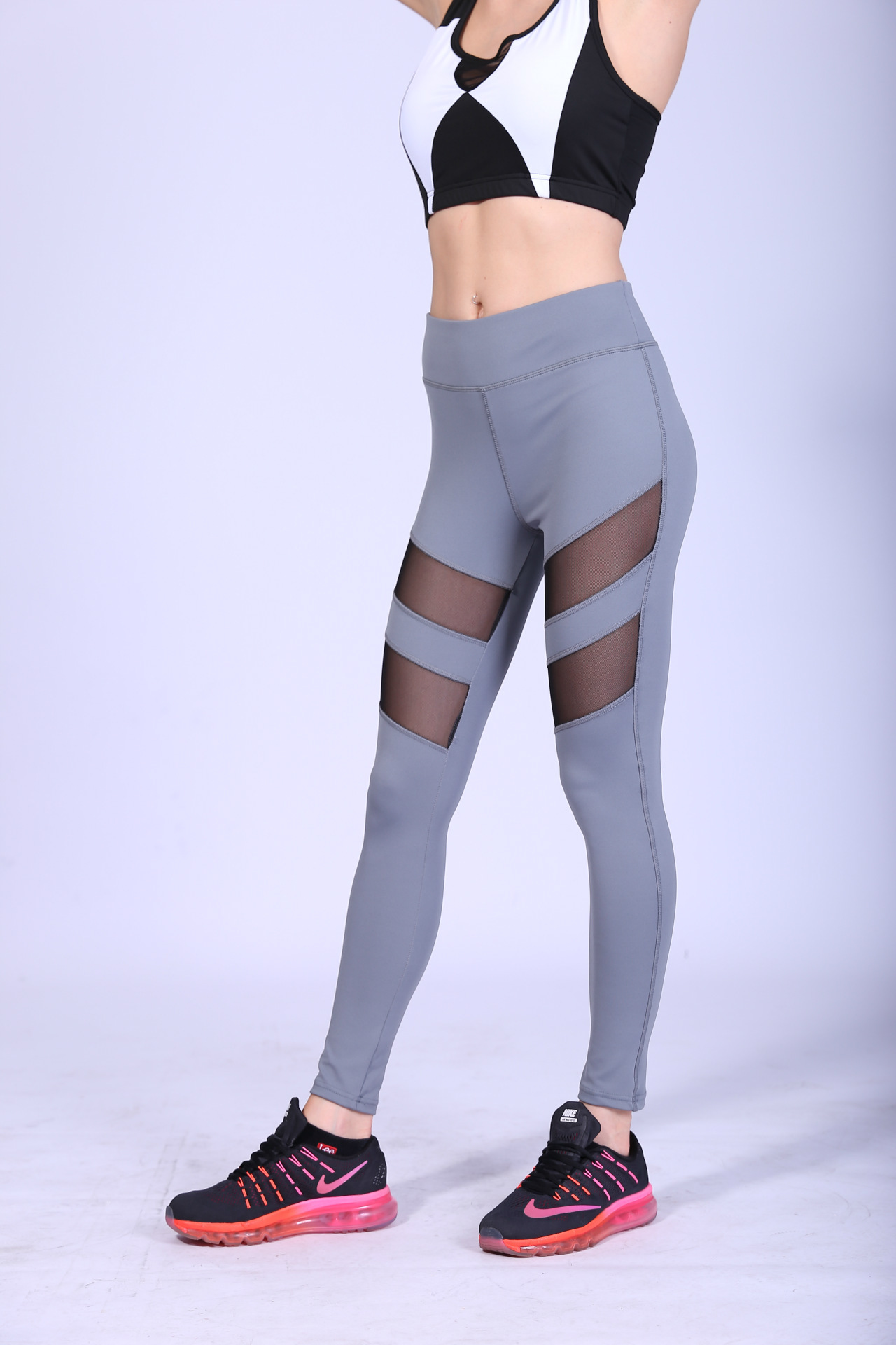 Custom mesh leggings high waist casual tight sports stitching fitness yoga pants
