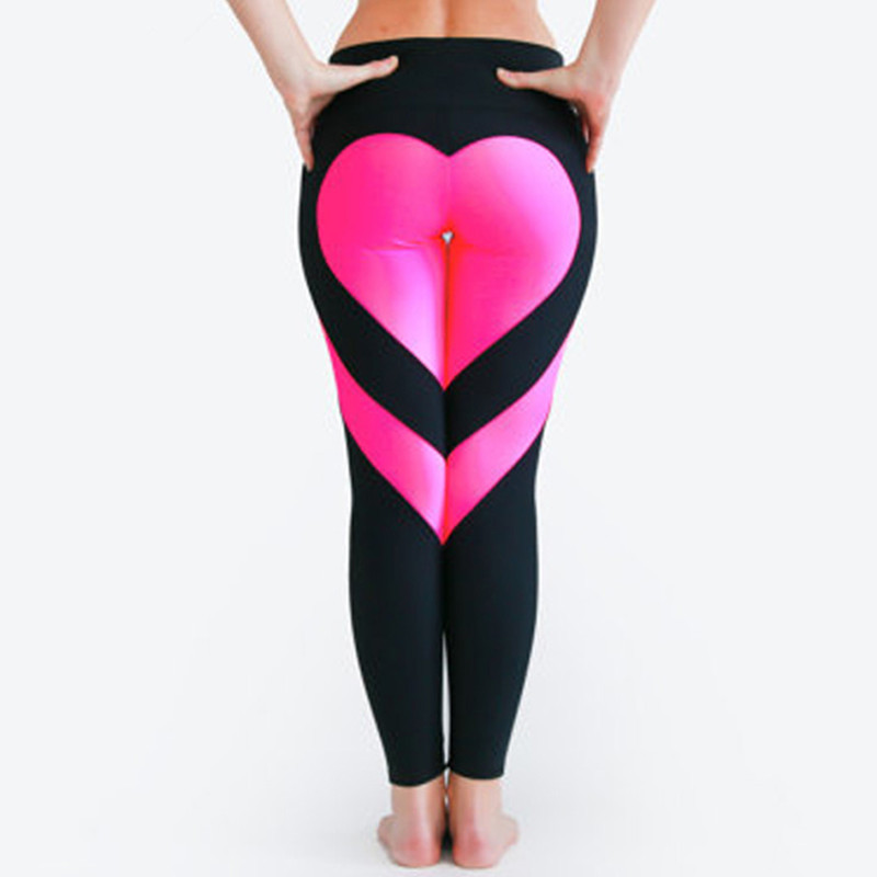 Wholesale love heart printed stitching leggings tight women yoga pants