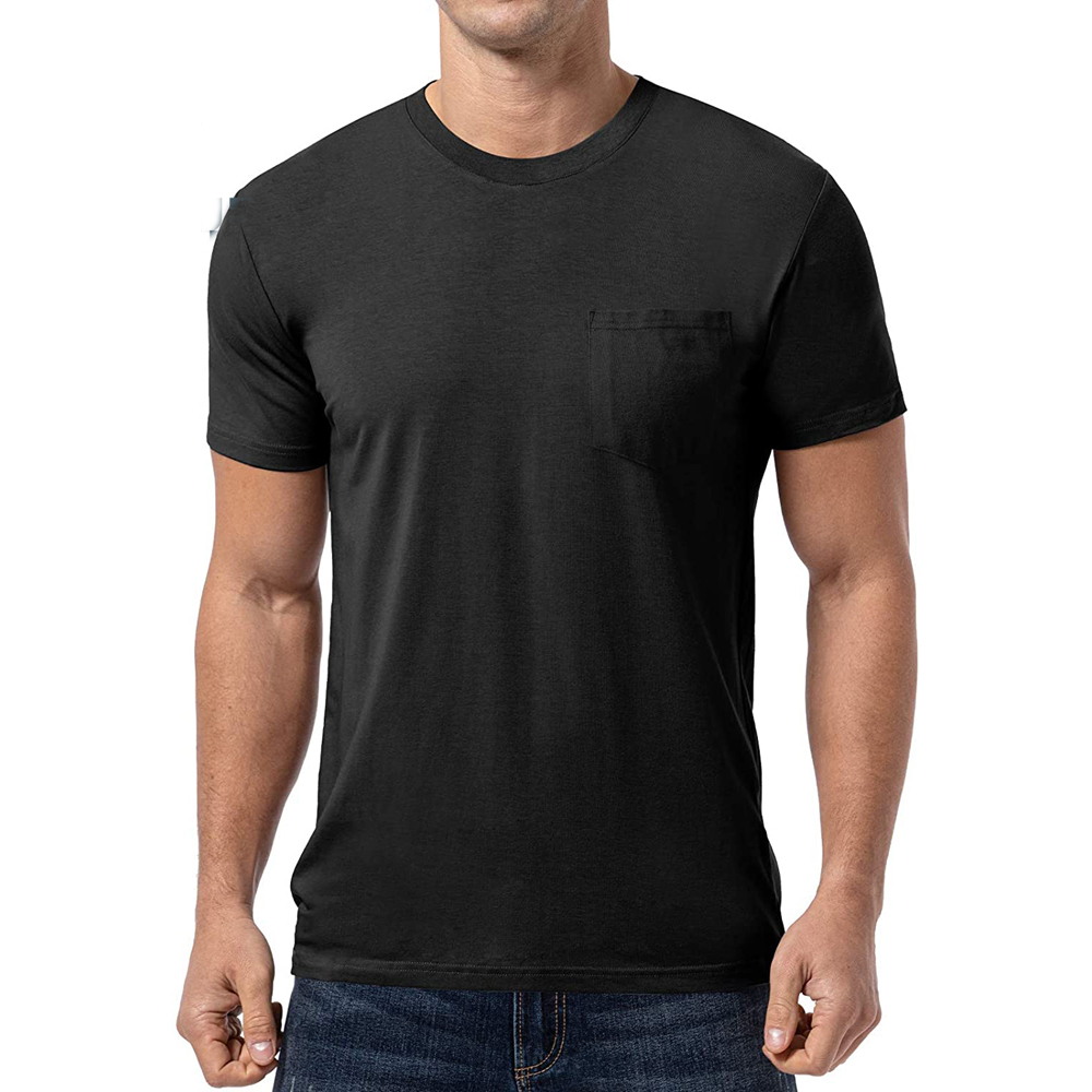Enerup OEM ODM Deep O Collar Quick Dry Sport Black Bamboo Plus Size short Sleeve Soft Mens T Shirt