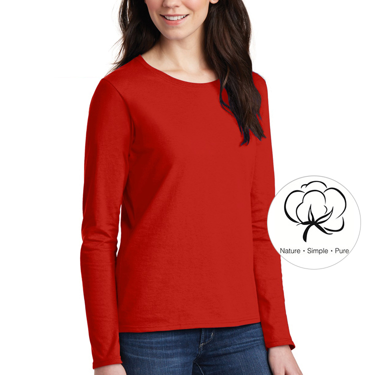 Enerup OEM ODM Deep O Collar Quick Dry Sport Black 100% Cotton Plus Size Long Sleeve Soft Womens T Shirt