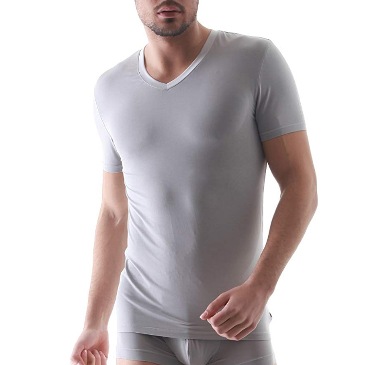 Enerup OEM ODM Sport cotton Modal Cotton Soft Comfy V-Neck Short Sleeve Mens Undershirts Plain T-shirt
