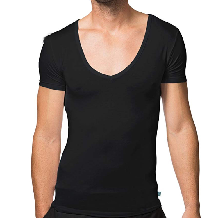 Enerup OEM ODM White Blank Cotton Lenzing Modal Invisible Deep V-Neck Mens Undershirt Short Sleeve T-Shirts