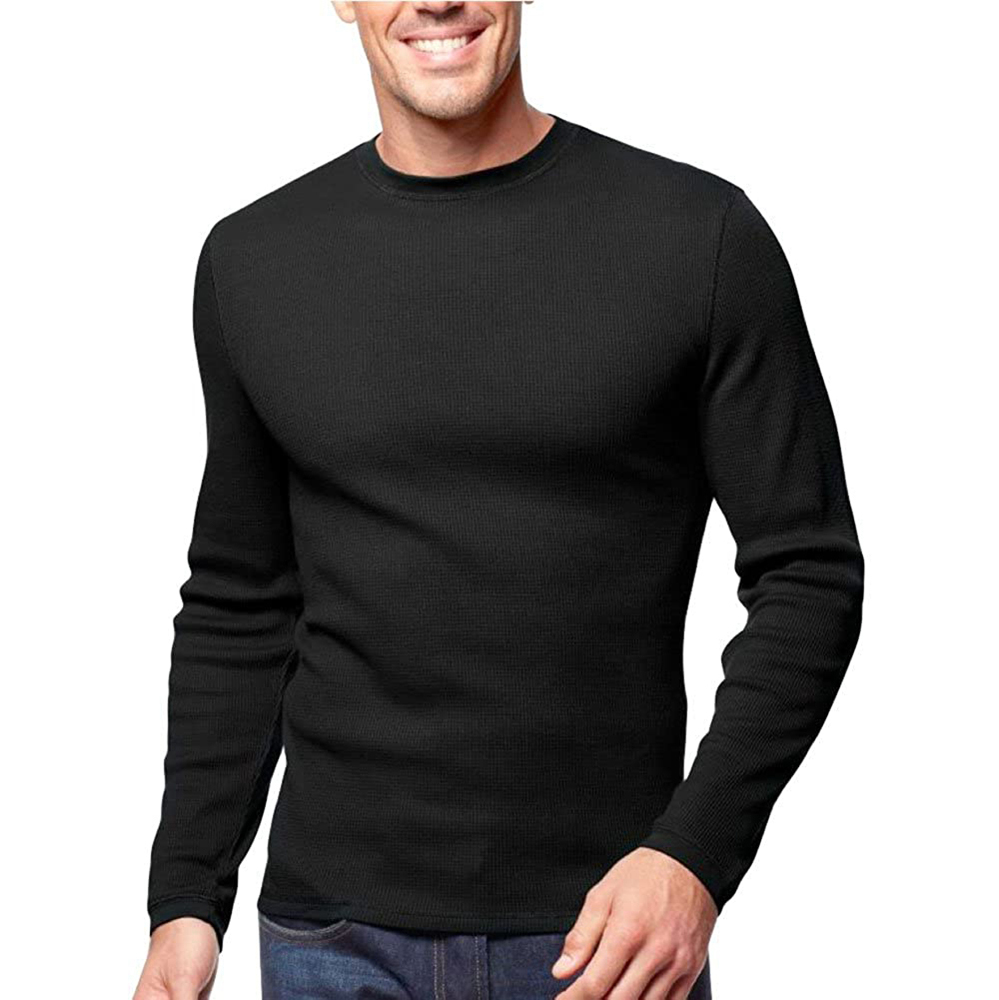 Enerup OEM/ODM Plus Size 100% Cotton Casual Black Male Long John Brand Solid Plain Men Long Sleeve T Shirt