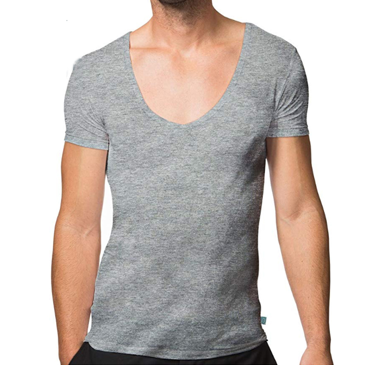 Enerup OEM/ODM Wholesale Anti-Shrink Solid Cotton Casual V-neck Bamboo Short Sleeve Mens T-shirt