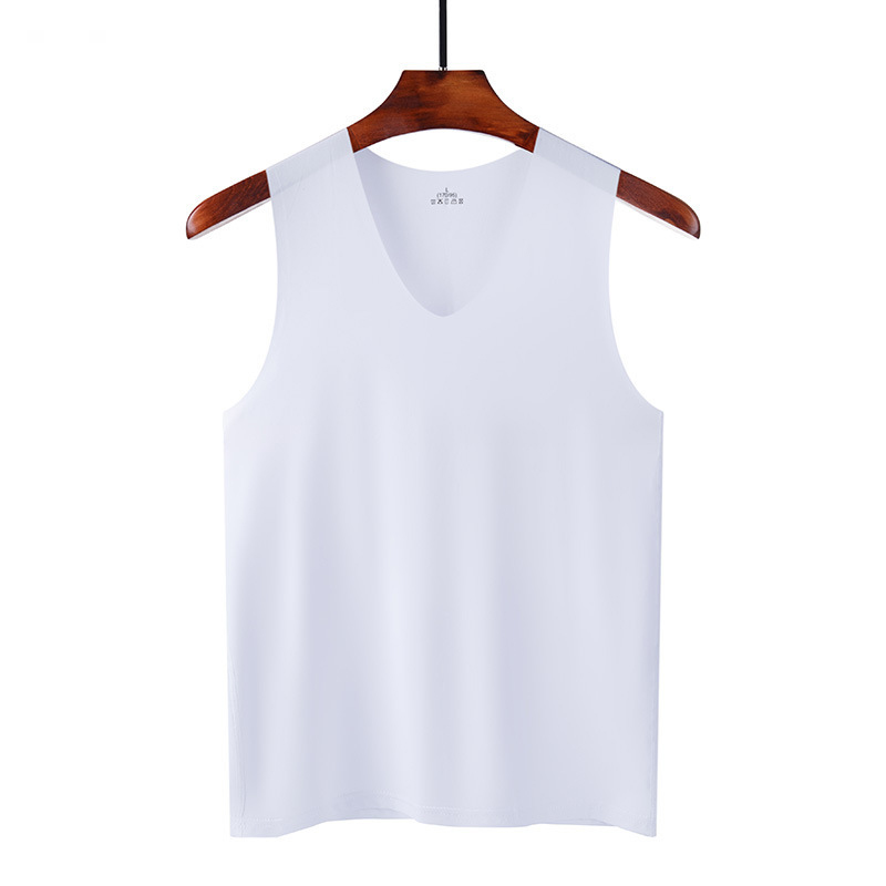 Enerup Factory Wholesale Summer Ice Silk Bottoming Slim Fitness Breathable Mens V-Neck Sleeveless T-Shirt Seamless Vest