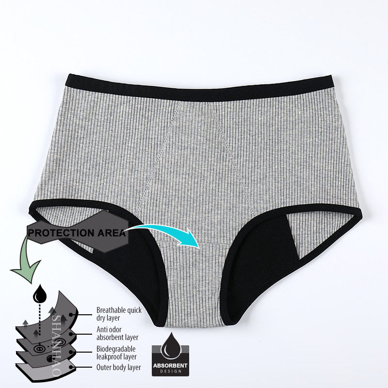 Rib cotton period panty menstrual menstruation underpants sustainable leak proof panties safety underwear US EU sizing