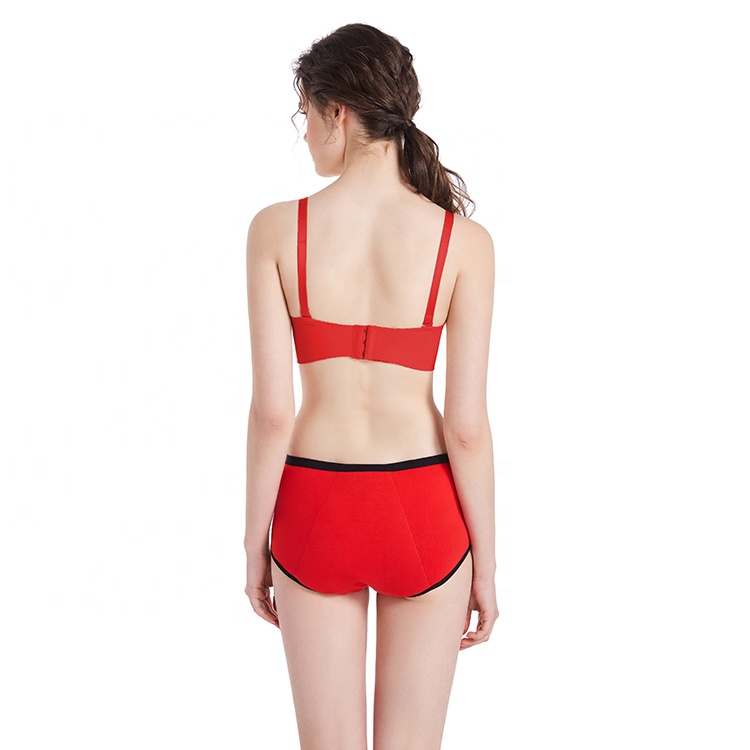 Ladies Fashion Menstrual Underwear Red Stitching Boxer panties Sustainable leakproof period panties organic
