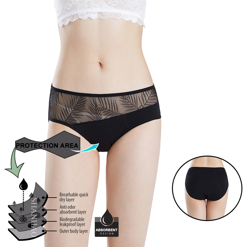 Period panties sustainable leakproof period panties underwear sexy lace black for women US EU sizing