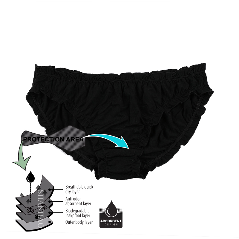 Ruffle style full protection 4 layers period panties pants underwear sustainable leak proof period panties waterproof underwear