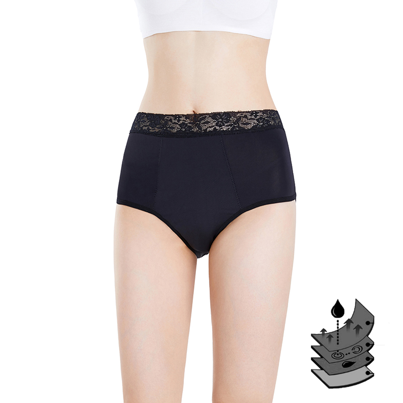 Lace High Waisted Menstrual Underwear Sustainable Leak proof Period Panties For Women
