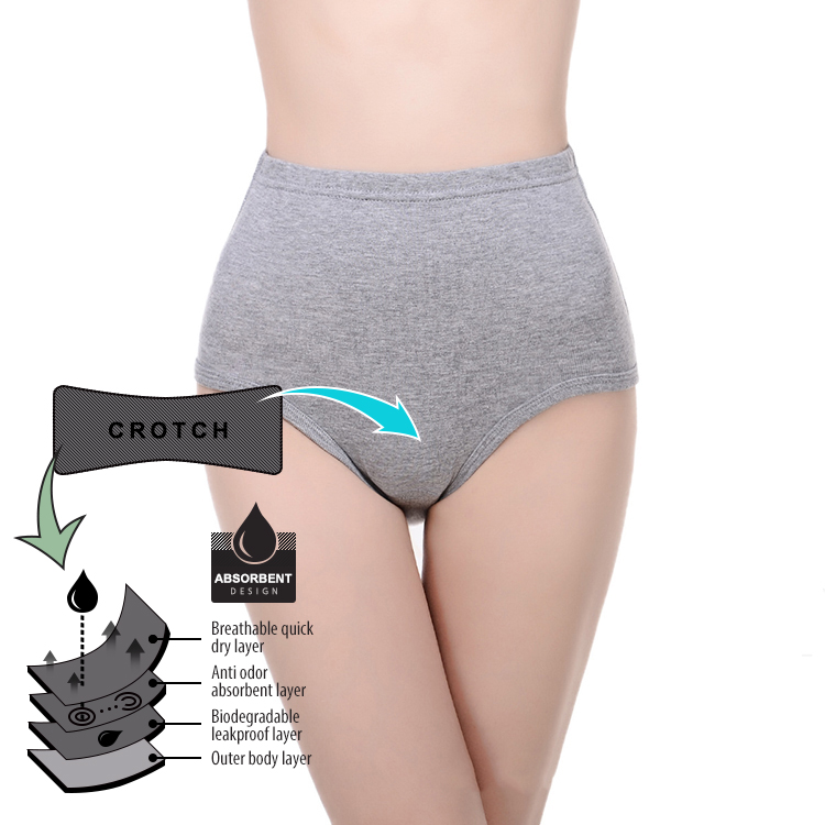 Wholesale cotton female underwear sustainable incontinence panties leak proof menstrual period panties