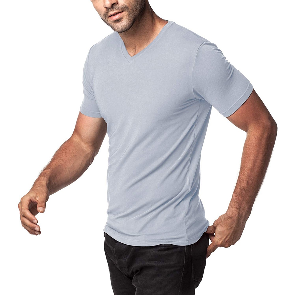 Enerup OEM ODM Custom Soft Deep V Collar Quick Dry Sport Black Lenzing modal Plus Size short Sleeve Mens T-shirt