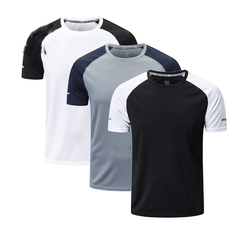 Enerup OEM/ODM Deep V Collar Quick Dry Sport Black Polyester plus size t-shirts Short Sleeve Soft Mens T Shirt