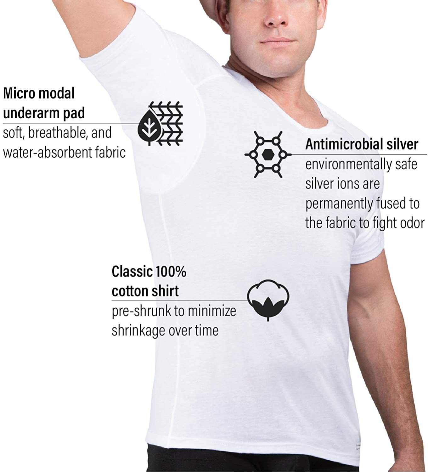 Enerup custom cotton sweatproof t-shirt mens sweat proof undershirt with underarm pads slim v-neck t shirt
