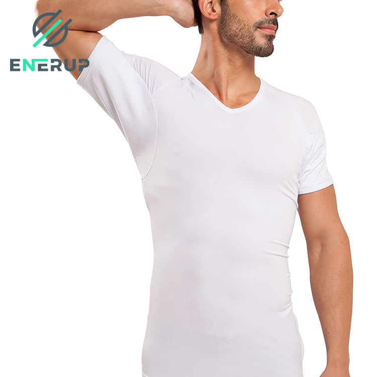 Enerup Micro Polyester New White Scoop Neck Armpit Pads Shields Gym Short Sleeve Men Sweat Proof Absorbing Undershirt T Shirt