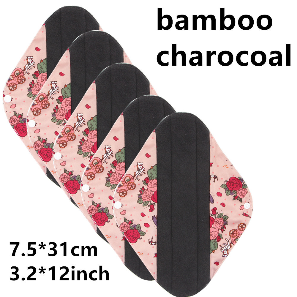 Womens reusable bamboo charcoal sanitary pads washable menstrual incontinence pads size L US EU sizing