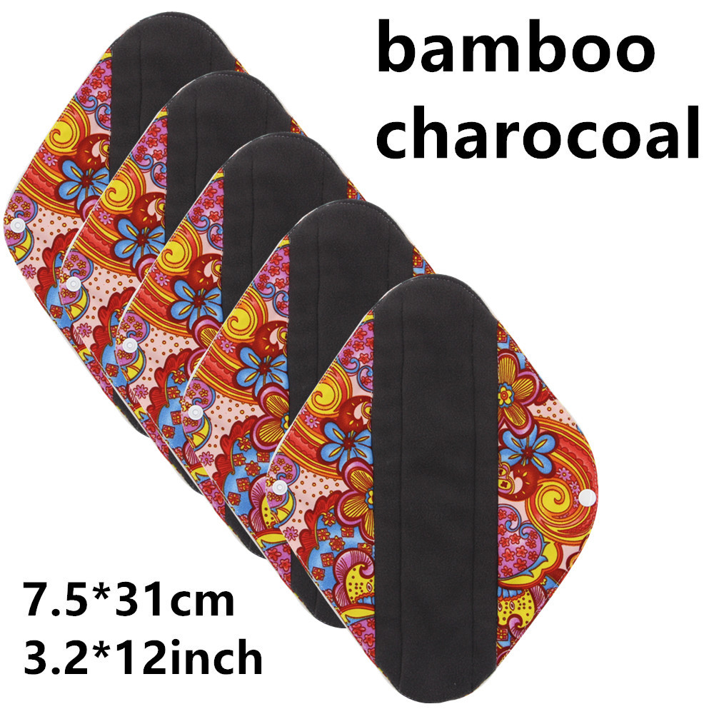 Womens reusable bamboo charcoal sanitary pads washable menstrual incontinence pads size L US EU sizing